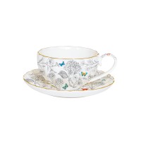 EASY LIFE porcelianinis puodelis su lėkštute "Fleurs & papillons", 200 ml