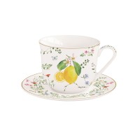 EASY LIFE porcelianinis puodelis su lėkštute "Fleurs et citrons", 370 ml