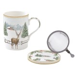 EASY LIFE porcelianinis puodelis su dangteliu ir sieteliu "White Forest", 350 ml  | 1
