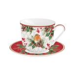 EASY LIFE porcelianinis puodelis su lėkštute "Christmas berries" 370 ml | 1