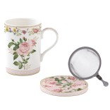 EASY LIFE porcelianinis puodelis su dangteliu ir sieteliu "Chant des Roses", 350 ml  | 1