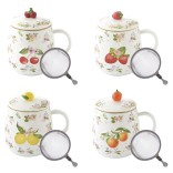 EASY LIFE porcelianinis puodelis su dangteliu ir sieteliu "Fancy Fruit" 450 ml | 1