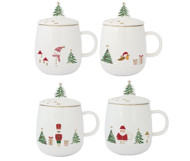 EASY LIFE porcelianinis puodelis su dangteliu ir sieteliu "Let it snow" 450 ml | 1