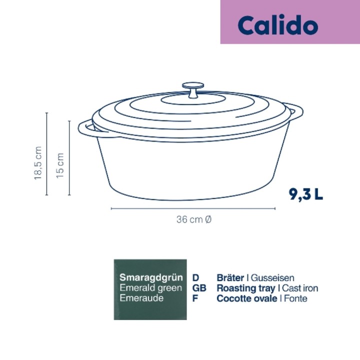 KELA ketaus emaliuotas troškintuvas su dangčiu "Calido" 36 x 29 cm, 9,3 l | 5
