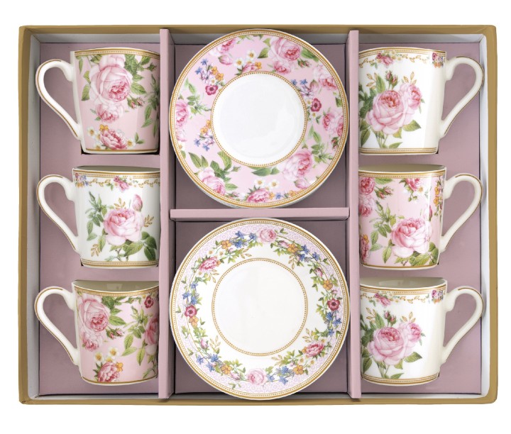 EASY LIFE porcelianinių espresso puodelių ir lėkštučių rinkinys "Chant des Roses" 6 vnt., 100 ml | 3