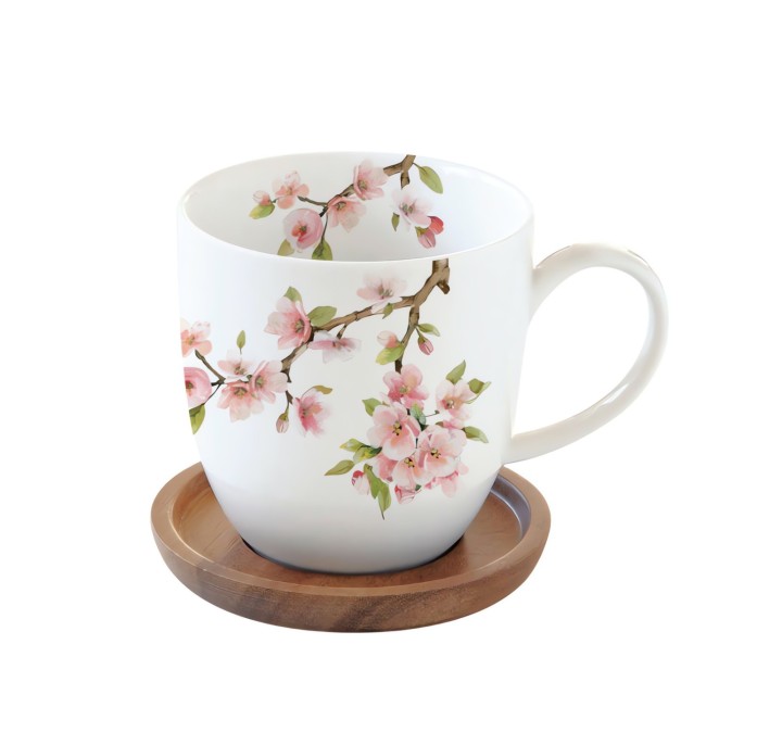 EASY LIFE porcelianinis puodelis su dangteliu ''Sakura", 350 ml  | 1