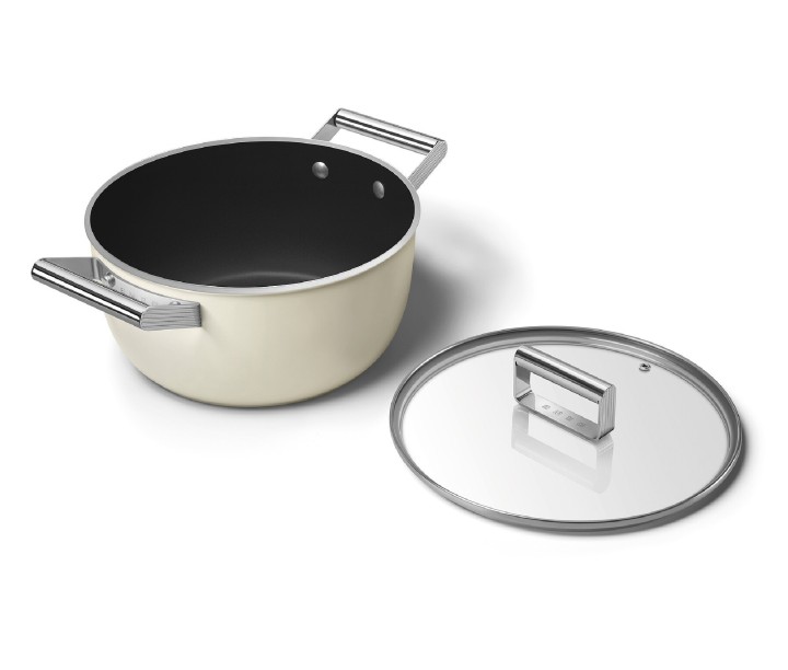 SMEG puodas su dangčiu, kreminės spalvos Ø 24 cm, 5,4 l | 2