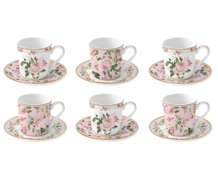 EASY LIFE porcelianinių espresso puodelių ir lėkštučių rinkinys "Chant des Roses" 6 vnt., 100 ml | 1