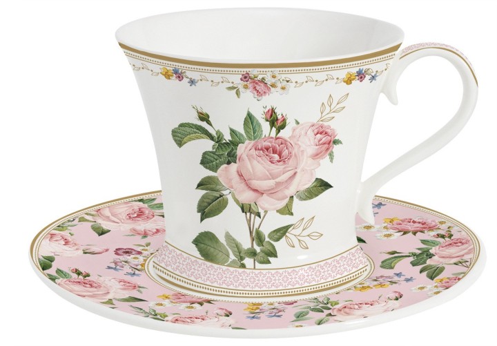 EASY LIFE porcelianinis puodelis su lėkštute "Chant des Roses", 350 ml  | 1