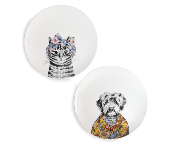 LifetimeBRANDS porcelianinių lėkščių rinkinys "Cat and dog", 2 vnt. Ø 21 cm | 1