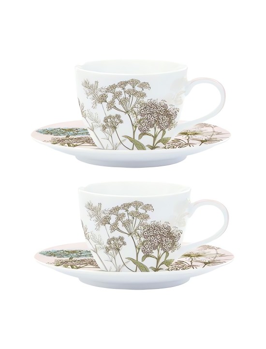 EASY LIFE porcelianinių puodelių su lėkštutėmis rinkinys "Botanica pink", 2 vnt., 110 ml  | 1