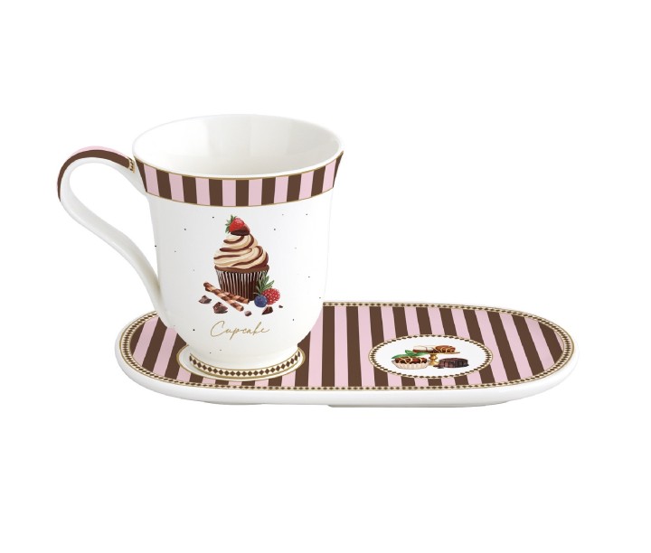 EASY LIFE porcelianinis puodelis su lėkštute "Sweet moments" 350 ml | 1